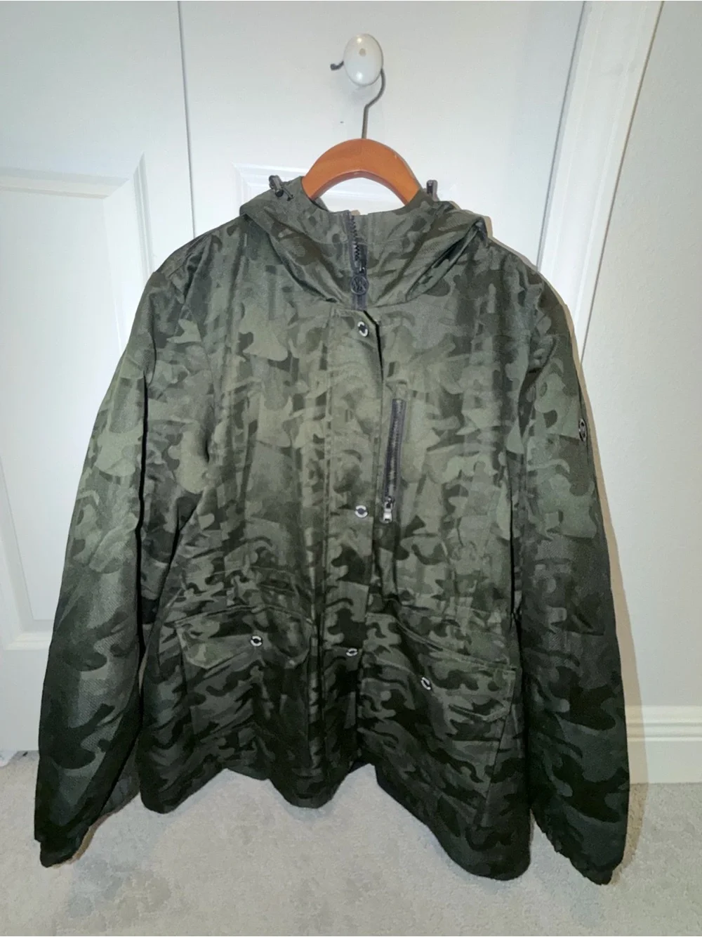 Michael Kors Dark Olive Camo Hooded Field Jacket
